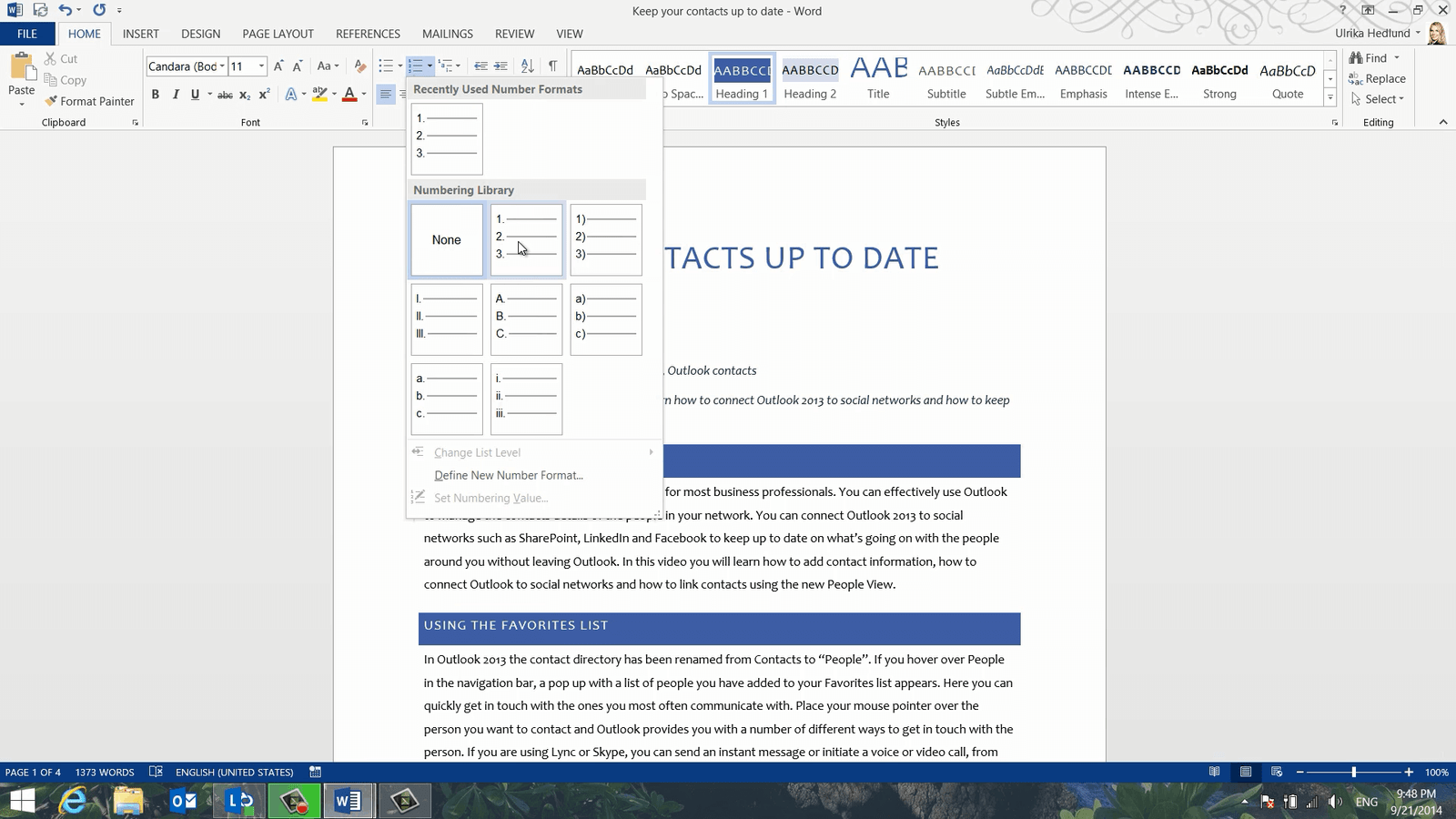 how to apply shaded style set in word 2013